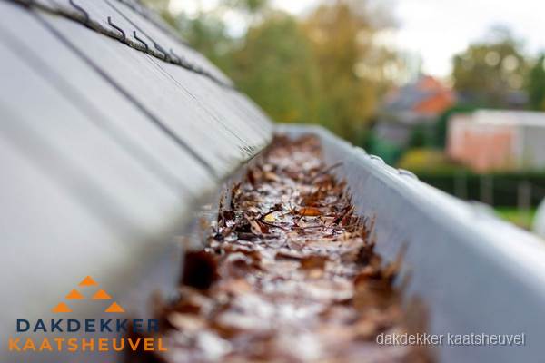 Verstopte dakgoot met bladeren schoonmaken in Kaatsheuvel Verstopte dakgoot met bladeren schoonmaken in Kaatsheuvel